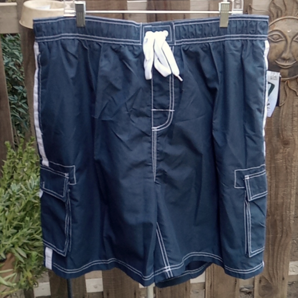 Men's navy blue swim shorts newer tag cargo pockets size 3x